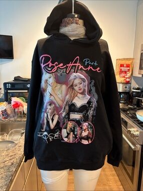 Black 'Rose Anne' Graphic Hoodie with Pink Accents member of Black Pink